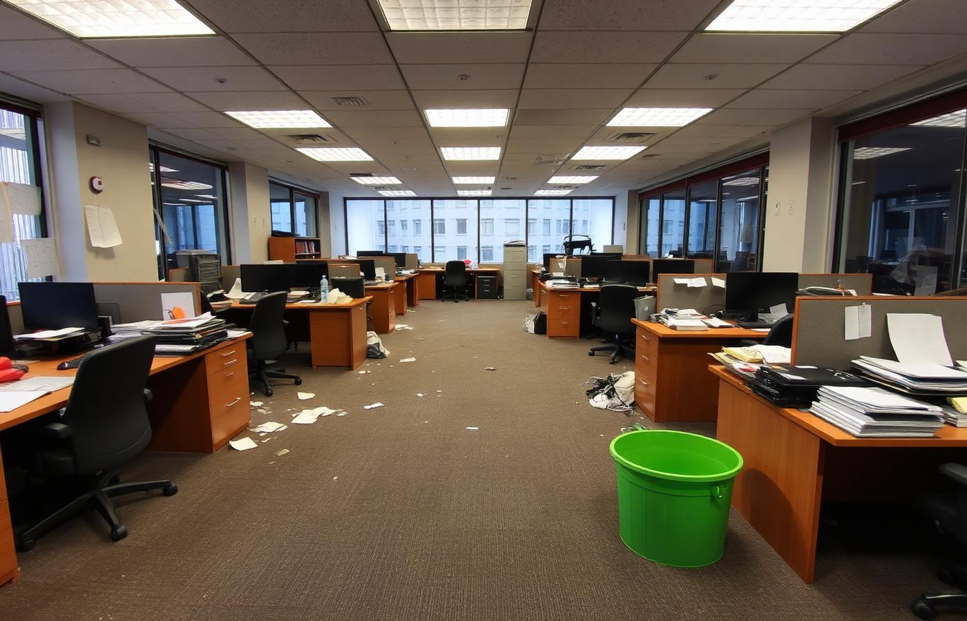Corporate open-plan office before professional cleaning
